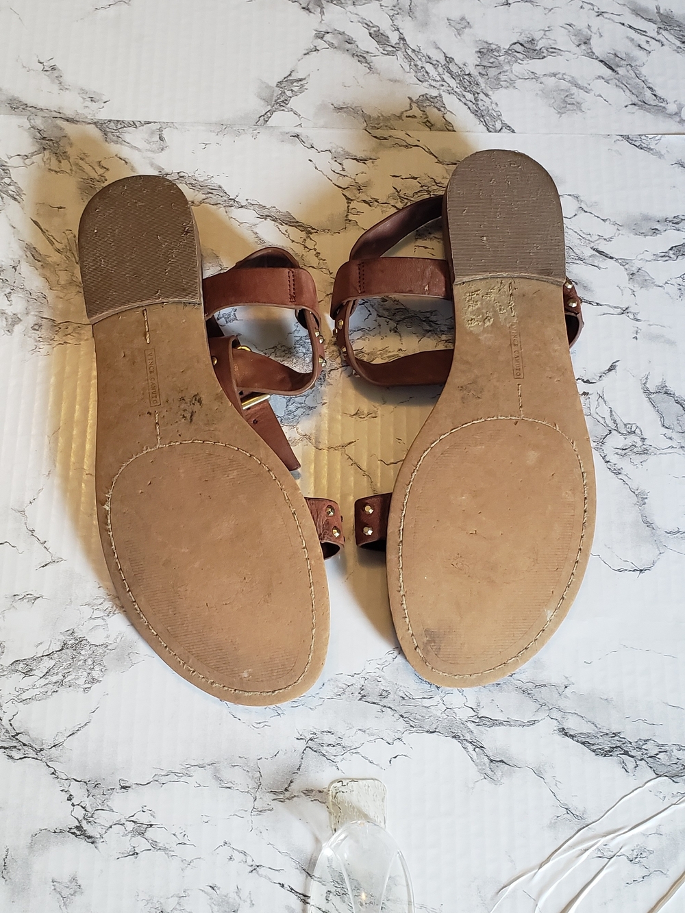 Vince Camuto Brown Studded T-Strap Sandals. Toe To Heal Measures 10.5 Inches. - Picture 3 of 5